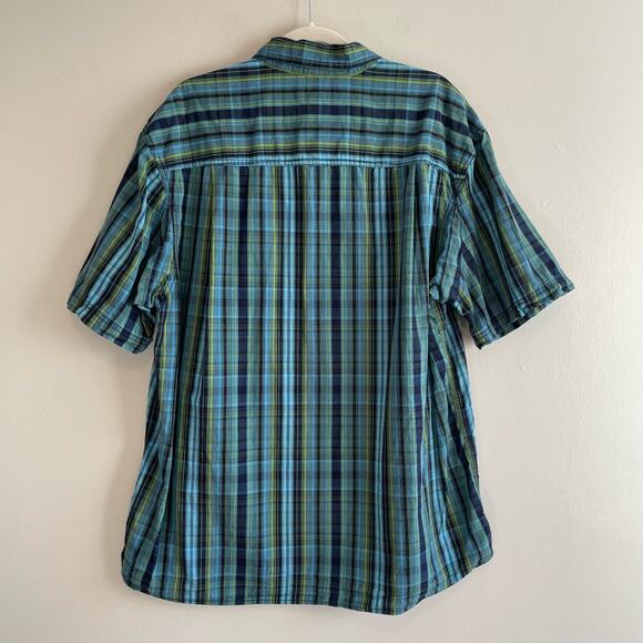 Duluth Size L Plaid Blue Green Button Up Shirt Short Sleeves 100% Cotton - Picture 2 of 7